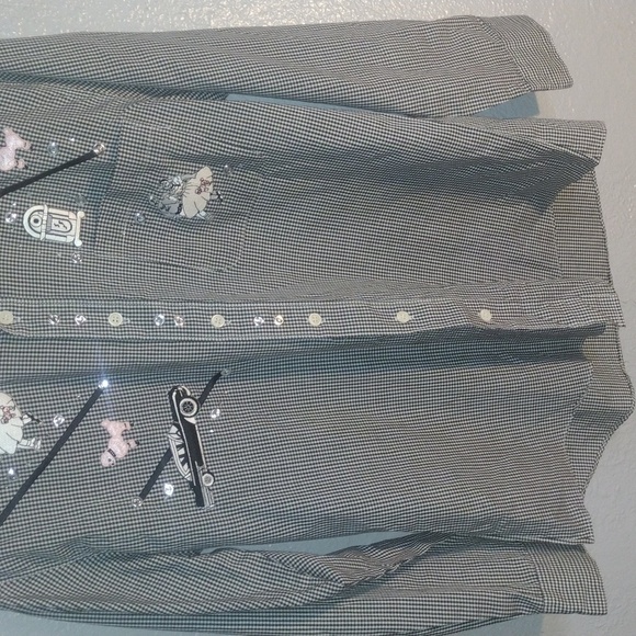 Vintage Poodle Girl Black and White Gingham Button Down Collar Top S - Picture 3 of 8